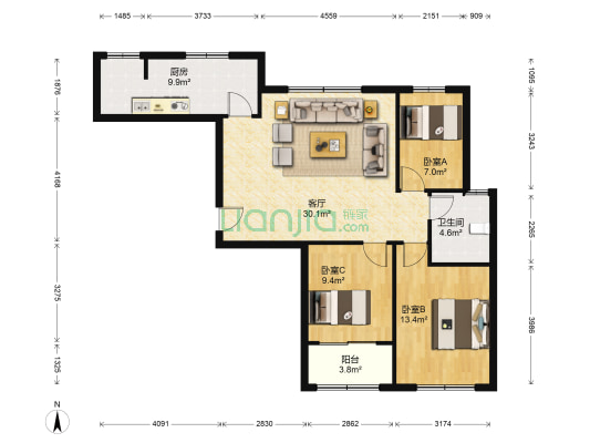 湖滨华城平安苑 3室1厅1卫 91平方