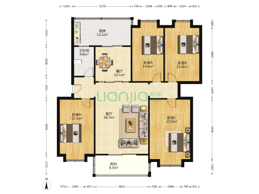 自来水公司住宅楼 4室2厅1卫 160平方
