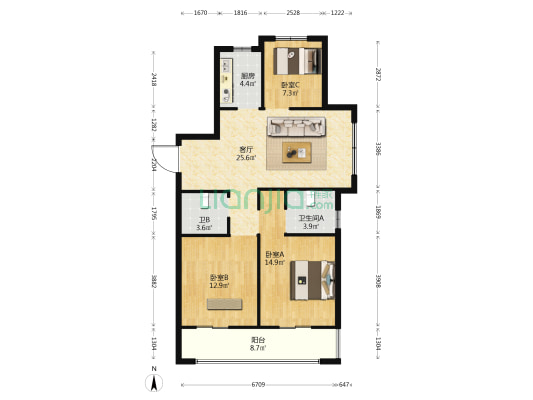 环鸿园 3室1厅2卫 100平方