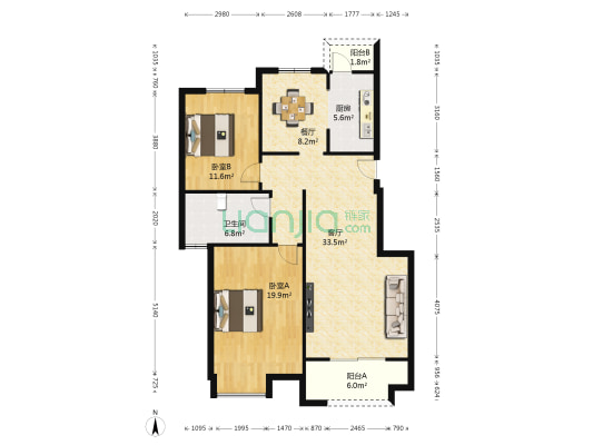幸福佳苑 2室2厅1卫 104平方