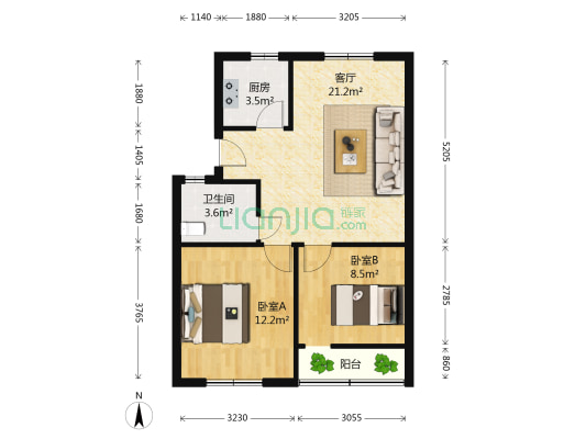 龙柏小区北 2室1厅1卫 62平方