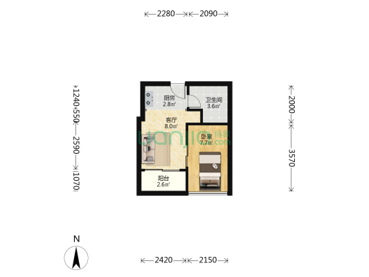 中晟会港湾 1室1厅1卫 38平方