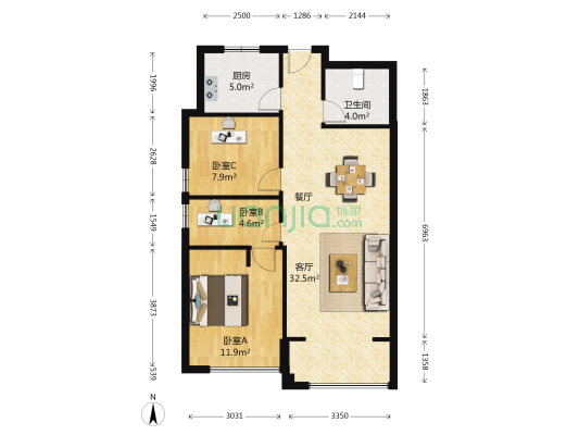 兴耀星悦湾 3室1厅1卫 86平方