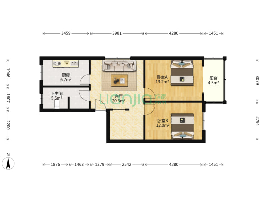 鑫宇小区 2室1厅1卫 79平方