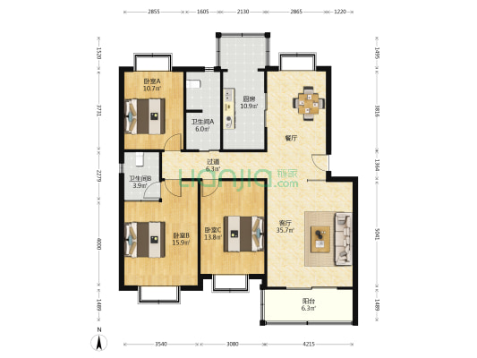 合肥市水务局生活小区 3室1厅2卫 125平方