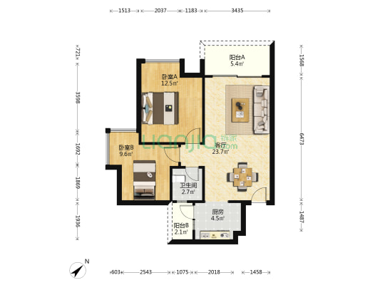 华裕居 2室1厅1卫 74平方