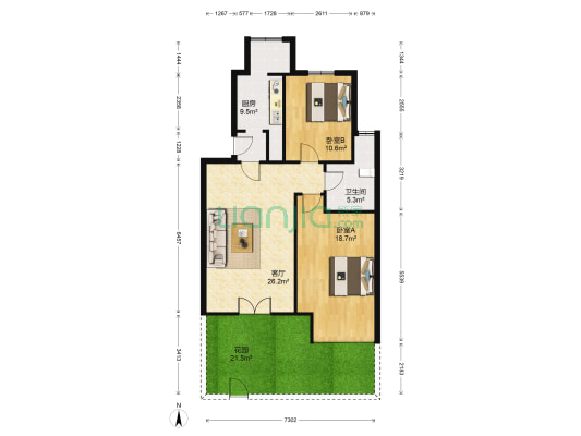 洛卡小镇逸境园 2室1厅1卫 90平方