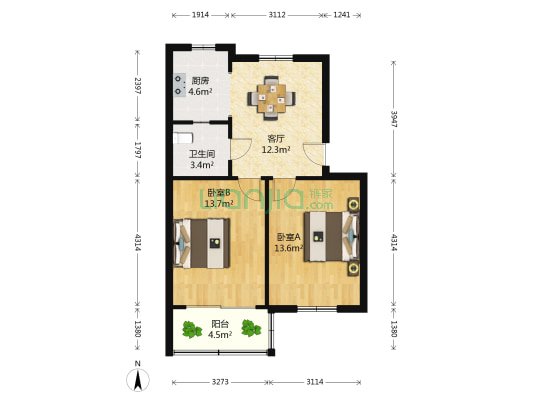 东升二村 2室1厅1卫 64平方