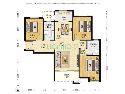 御锦城悦珑湾 3室2厅2卫 119平方
