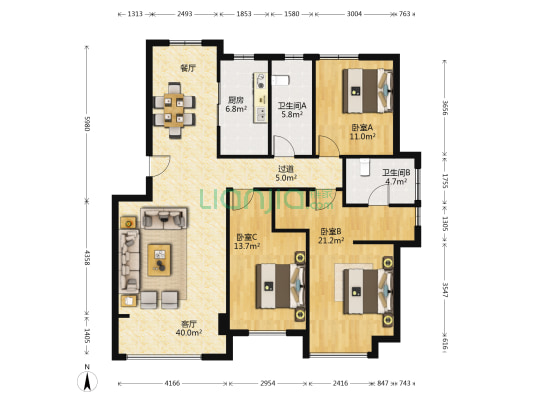 保利海上五月花四期 3室1厅2卫 130平方