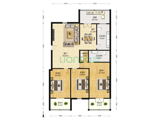 泰和人家 3室2厅2卫 167平方