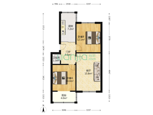 建设北路一段5号 2室1厅1卫 64平方