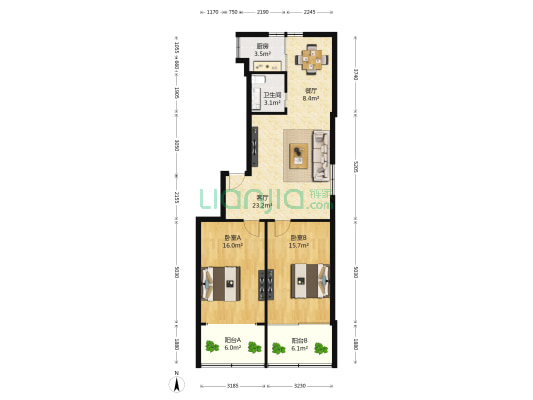瑞香园 2室2厅1卫 100平方