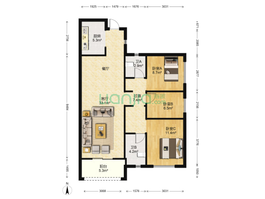 武汉锦绣香江 3室1厅2卫 105平方