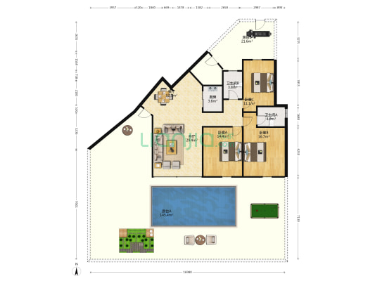 锦绣年华1期 3室2厅2卫 129平方