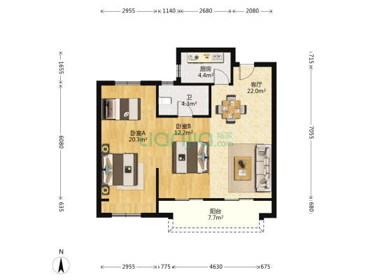 禾盛苑 2室1厅1卫 86平方
