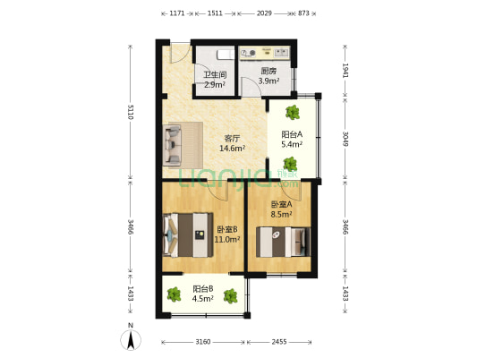 玉居庵西路6号 2室1厅1卫 60平方