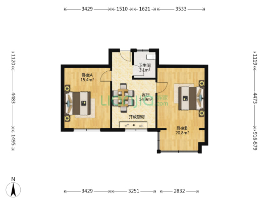 民丰西苑 2室1厅1卫 62平方