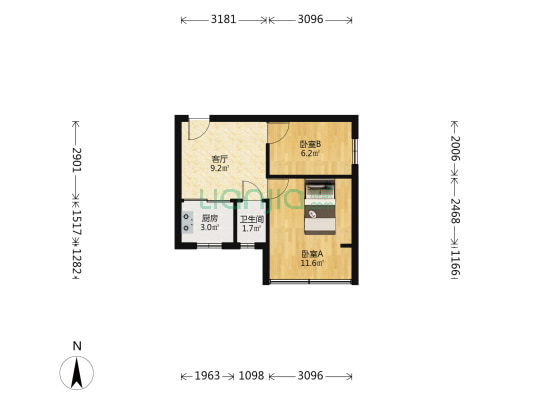 省政府家属院（甘南路） 2室1厅1卫 39平方