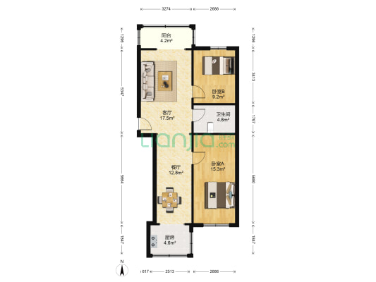 龙江龙住宅楼 2室2厅1卫 96平方