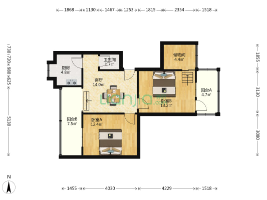 江西中医药大学阳明路教工宿舍 2室1厅1卫 64平方