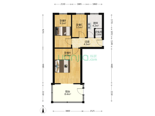 太原市百货批发公司宿舍敦化路95号院 3室0厅1卫 55平方