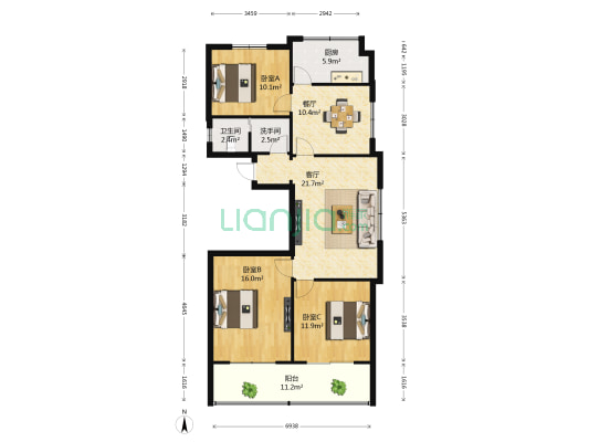 抚河北路 3室2厅2卫 130平方