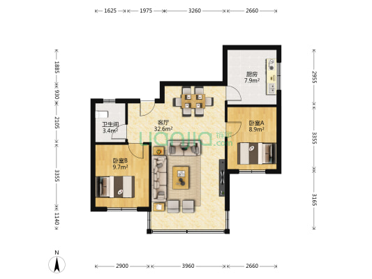 贵信花园 2室1厅1卫 72平方