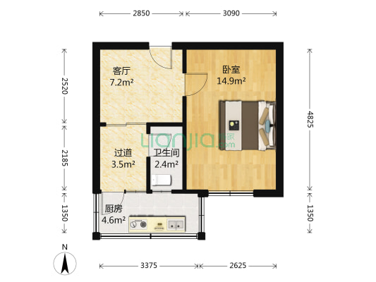 中国银行宿舍 1室1厅1卫 34平方