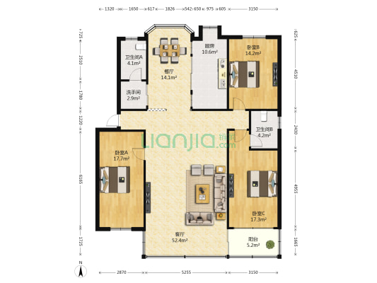 桃苑湖庭 3室2厅3卫 161平方