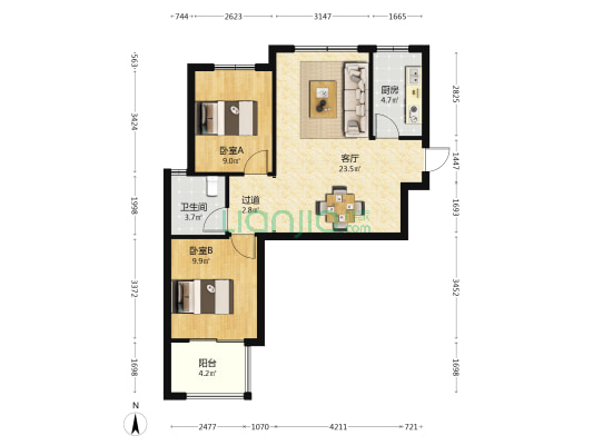 丁山郡府 2室1厅1卫 81平方