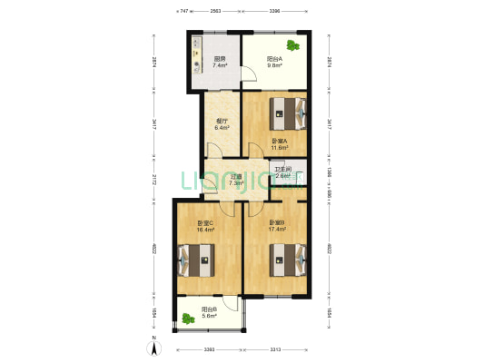 文化东路141号 3室1厅1卫 103平方