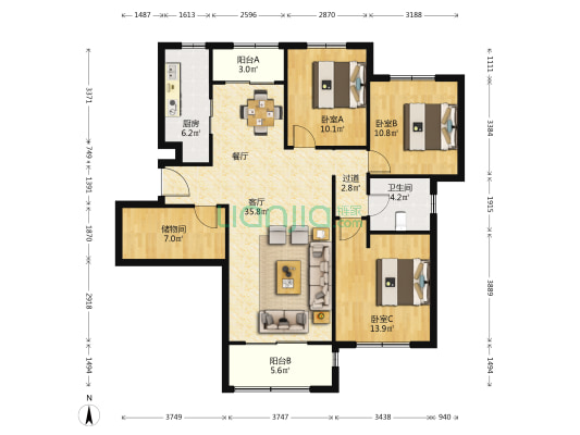 华亭首府 3室1厅1卫 132平方