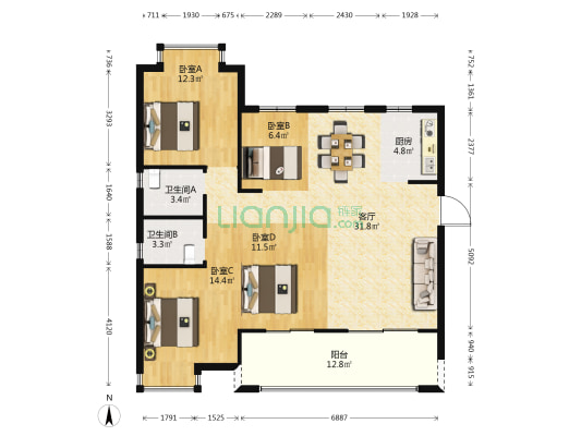 中庚香澜 4室1厅2卫 125平方