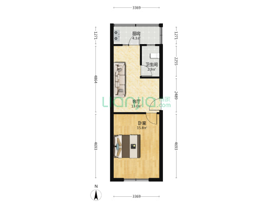 坨南里 1室1厅1卫 46平方