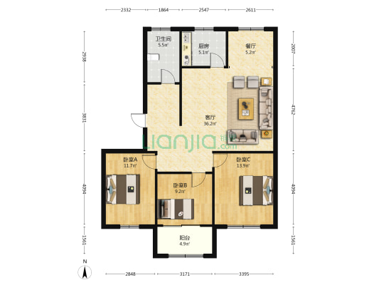 育德花园南苑 3室2厅1卫 113平方