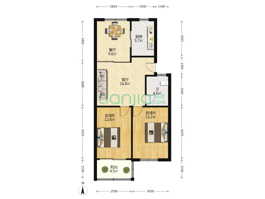 同乐小区 2室2厅1卫 79平方