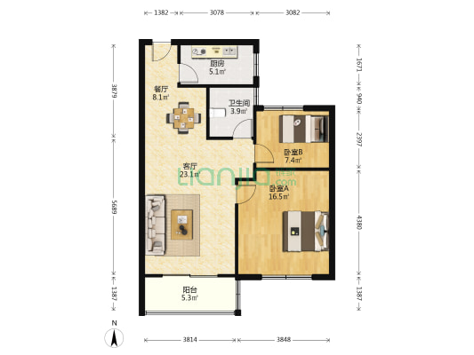 碧川公寓 2室2厅1卫 86平方