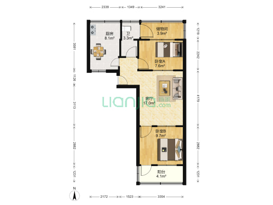 岱庙街道花园社区 2室1厅1卫 60平方