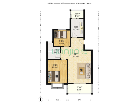 富丽新苑 2室1厅1卫 75平方