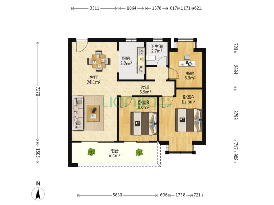 中南紫云集 3室1厅1卫 98平方