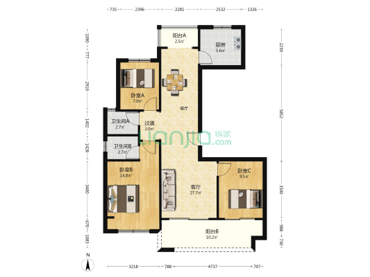 润泓泓园 3室1厅2卫 116平方