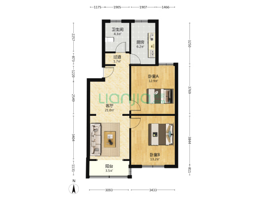 星霞苑 2室1厅1卫 81平方