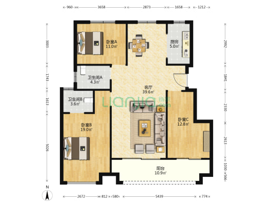 颍州正荣府北区 3室1厅2卫 119平方