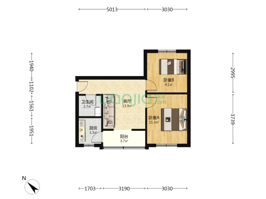 木坊综合楼小区 2室1厅1卫 53平方
