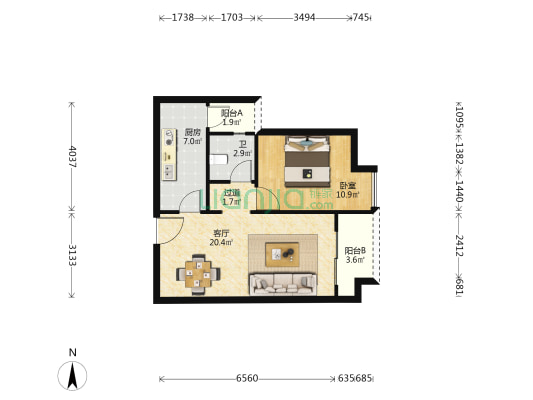 欧街92 1室1厅1卫 62平方