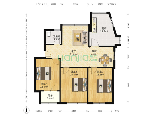洪山教委宿舍 3室2厅1卫 107平方