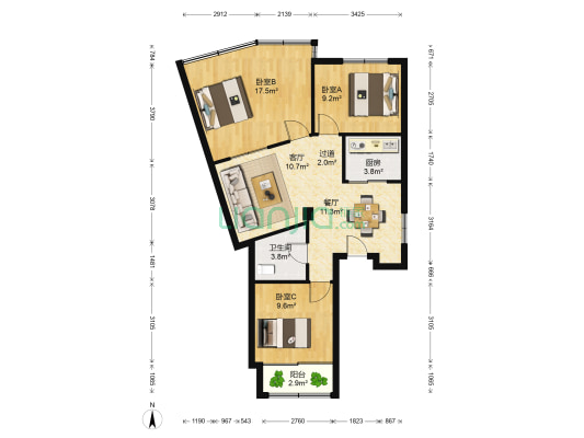 永兴路37-16号 3室2厅1卫 95平方