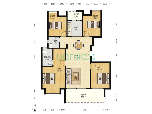 蓝光雍锦府 4室1厅2卫 127平方