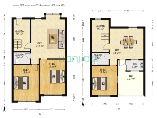 越阳二区 3室2厅2卫 121平方
